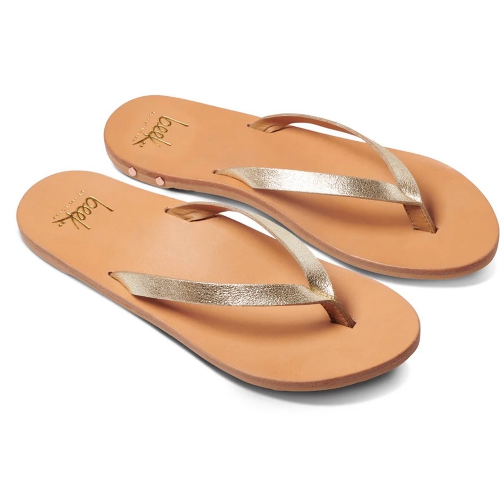 beek Metallic Gold Strap Tan Footbed Women's Flip Flop Sandals